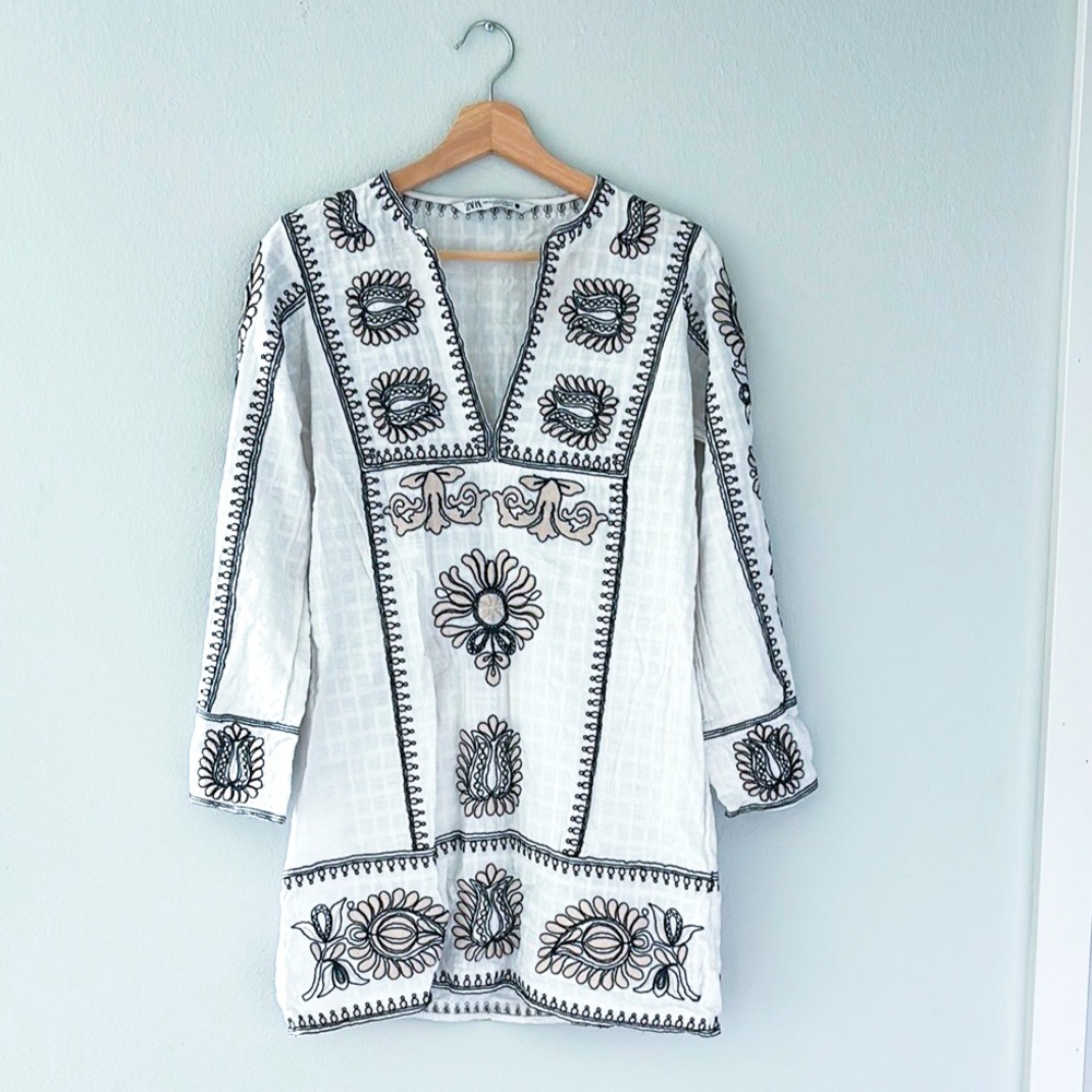 Zara Embroidered Tunic Dress